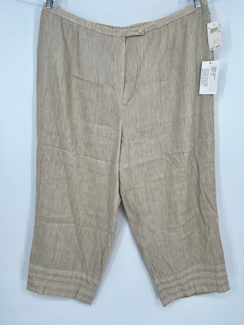 Tamotsu New York Linen Blend Capri Pants NWT Womens Plus Size 24W Tan Sand NEW